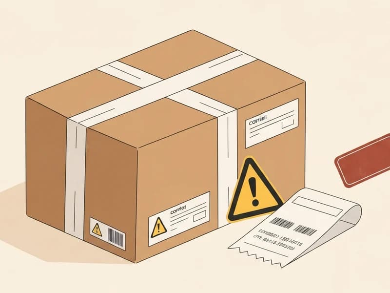 Illustrazione editoriale: Finto corriere e pacco bloccato