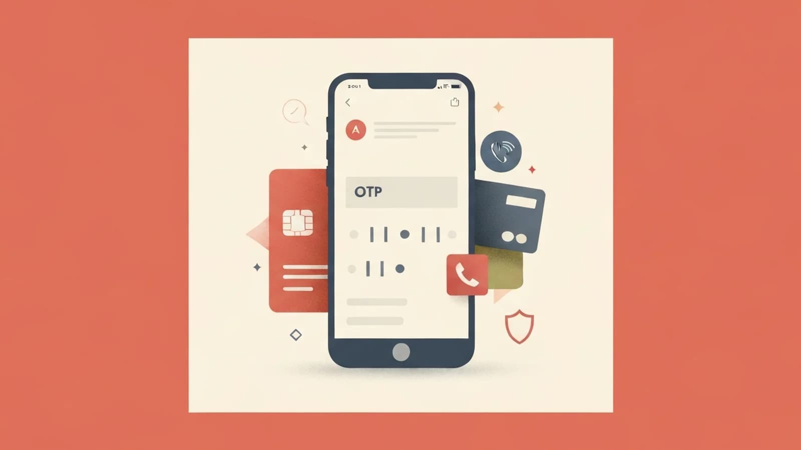 Illustrazione editoriale di un falso avviso bancario su smartphone con simboli di sicurezza e allerta.