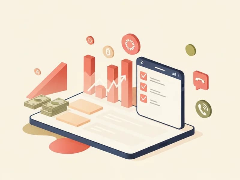 Illustrazione editoriale di una dashboard di guadagni sospetti con grafici, wallet e checklist di task.