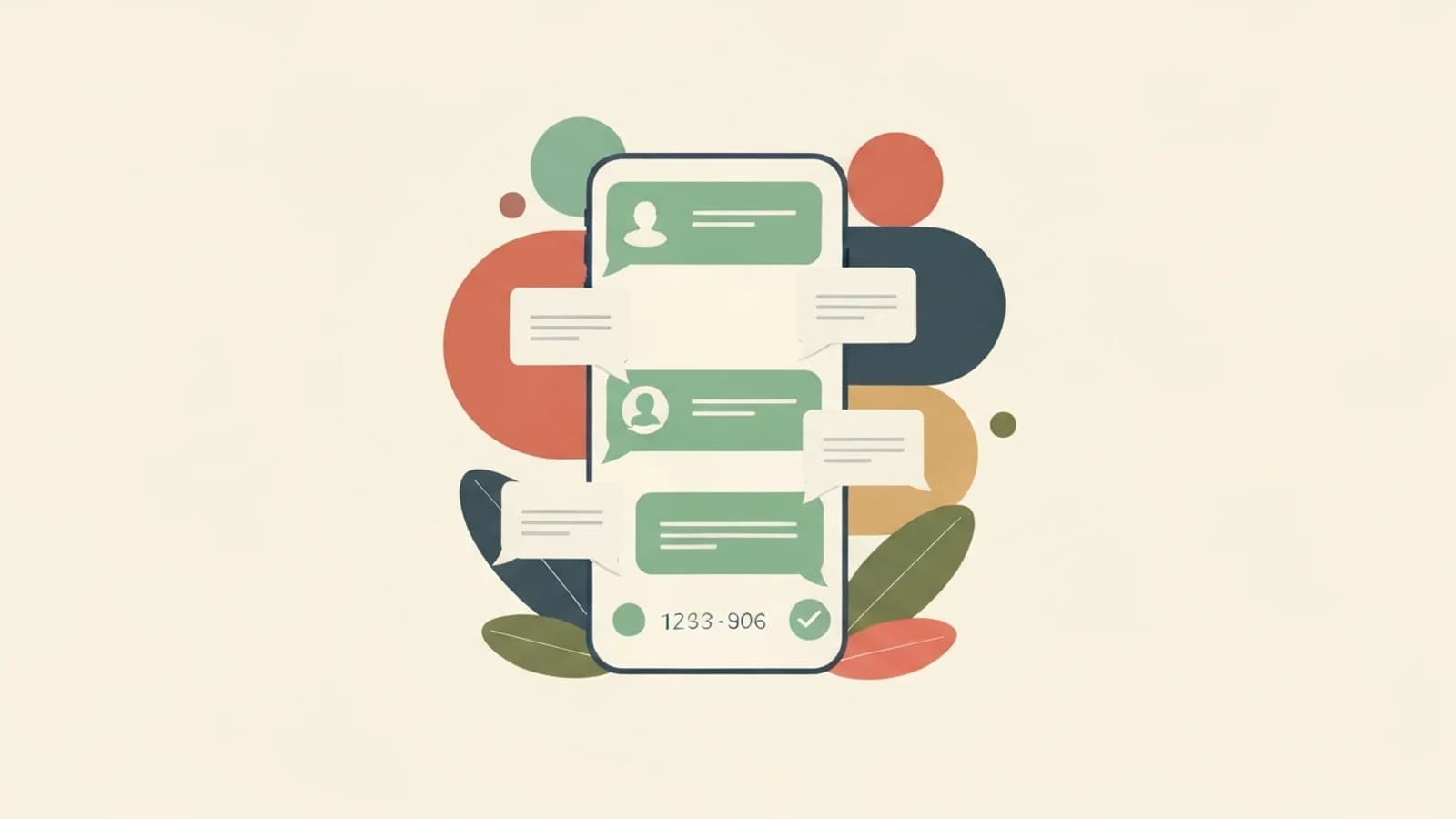 Illustrazione editoriale con scenari di chat sospetti, richiesta di denaro e codice di verifica in una conversazione mobile.