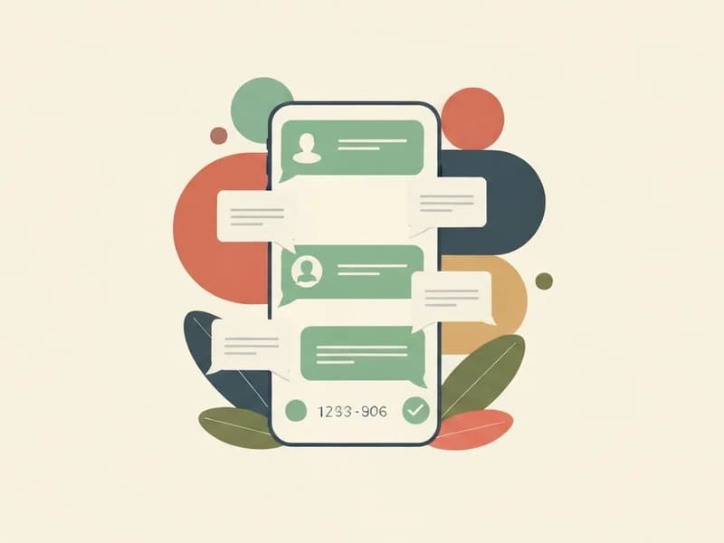 Illustrazione editoriale con scenari di chat sospetti, richiesta di denaro e codice di verifica in una conversazione mobile.