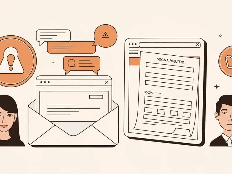 Illustrazione editoriale: verificatruffa.it è offline: strumenti alternativi per analizzare messaggi sospetti